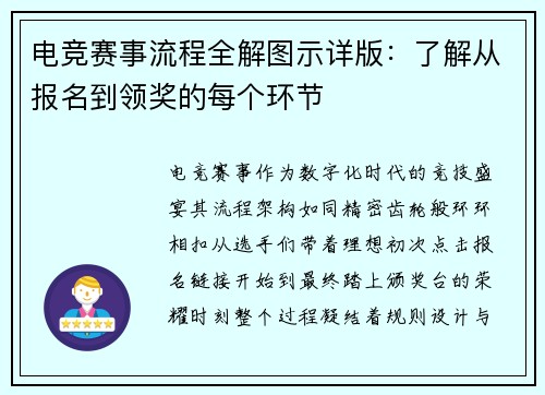 电竞赛事流程全解图示详版：了解从报名到领奖的每个环节